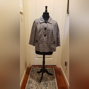 Venezia Elegant Gray Windowpane Plaid Women's Short Jacket
